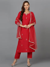 Red Silk Blend Straight Kurta Pant With-PKSKD1929